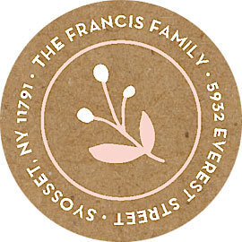 Pink Flower Bud Round Address Labels